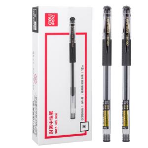 得力文具S820财务中性笔办公签字笔水笔碳素笔黑色0.28MM全针管12支装
