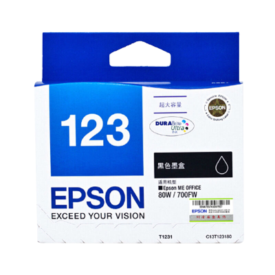 爱普生（EPSON）T1231-4 原装墨盒 (适用ME 80W/700fw机型) T1231黑色墨盒