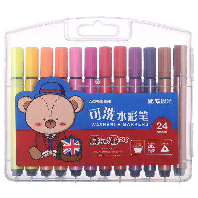 晨光(M&G)文具24色三角杆水彩笔 儿童可水洗创作画笔 小熊哈里系列水彩绘画笔 24支/盒ACPN0396