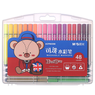 晨光(M&G)文具48色三角杆水彩笔 儿童可水洗创作画笔 小熊哈里系列水彩绘画笔 48支/盒ACPN0398