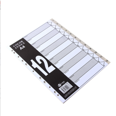 富得快 12格A4索引页 数字隔页纸 塑料分页纸 带标签分类卡目录纸 12页  FD-1200