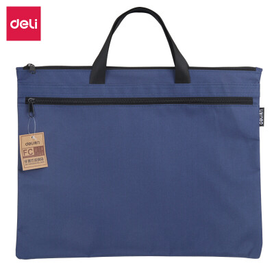 得力（deli）5840手提袋帆布手提袋文件袋档案袋公文包A4风琴包 轻便双层 蓝色