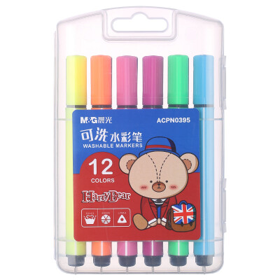 晨光(M&G)文具12色三角杆水彩笔 儿童可水洗创作画笔 小熊哈里系列水彩绘画笔 12支/盒ACPN0395