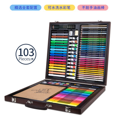 得力(deli)学生绘画大礼包 儿童绘画套装 (颜料水彩笔彩色铅笔蜡笔油画棒)画画礼物103件 75403