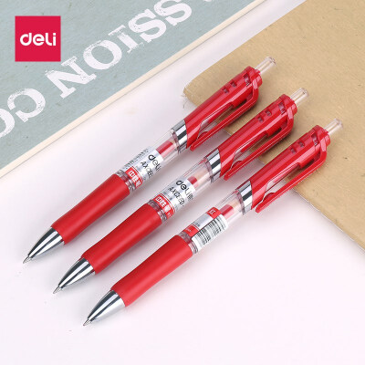 得力（deli） 按动中性笔 签字笔0.5mm 水笔黑色碳素笔学生办公用品 红色 S01
