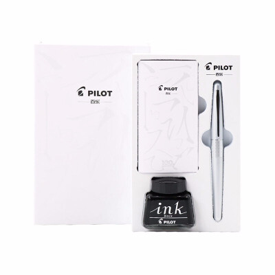 日本百乐（PILOT）88G钢笔礼盒墨水套装 商务金属笔杆学生练字笔FPMR1 银色波点 M尖