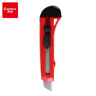 齐心(Comix)美工刀/裁纸刀/壁纸刀 手动锁定 大号18mm 红色