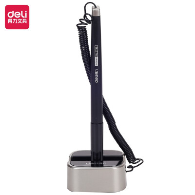 得力(deli)0.5mm商务办公桌面台笔签字笔 可粘贴台式中性笔单支 6796灰