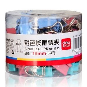 得力8555彩色长尾票夹 长尾夹 燕尾夹(40只/筒)筒装19mm 得力文具