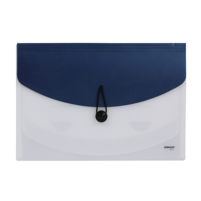 金得利A4创意自动摊开式风琴包文件公文包公文包档案袋绳扣文件袋金属色4格文件收纳包蓝色 F-411