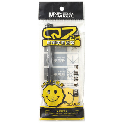 晨光(M&G)文具0.5mm黑色台笔 可黏贴微笑中性笔 防漏墨签字笔 单支装/袋AGPT5001A